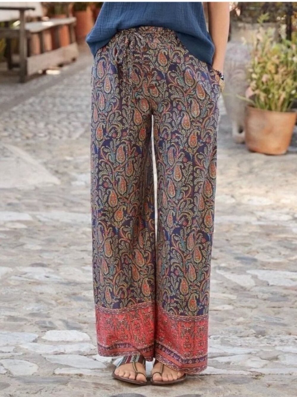 Sundance Bangla Paisley Boho Wide Leg Pants